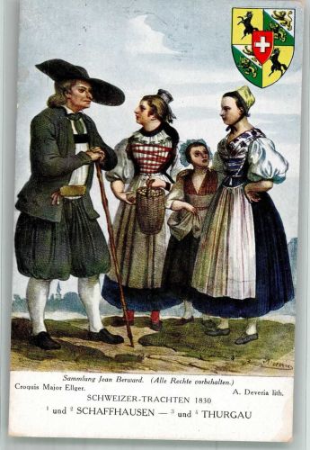 sign. Deveria A. Croquis Major Ellger Schaffhouse et Thurgovie Tracht Schweiz Künstlerkarte