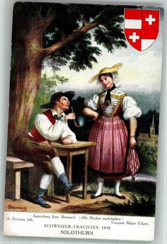 sign. Deveria A. Trachten Schweiz 1930 Solothurn Tracht Schweiz Künstlerkarte