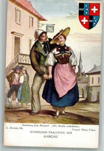 sign. Deveria A. Trachten Schweiz 1930 Aargau Tracht Schweiz Künstlerkarte