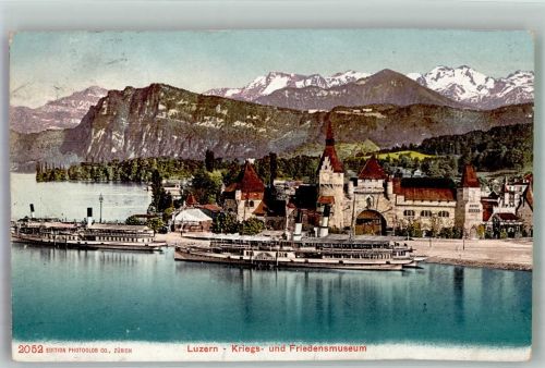 Luzern Lucerne Raddampfer vor dem Kriegs- und Friedensmuseum auf dem Vierwaldstättersee Edition Photoglob 2052 Binnenschiff 1906