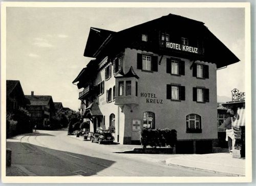 3653 Oberhofen am Thunersee Foto AK Auto Hotel Kreuz