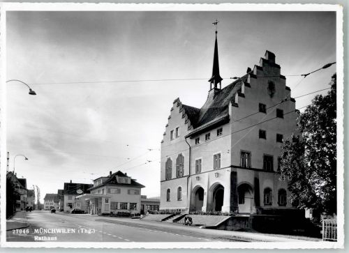 9542 Münchwilen TG 1959 Foto AK Tankstelle Rathaus