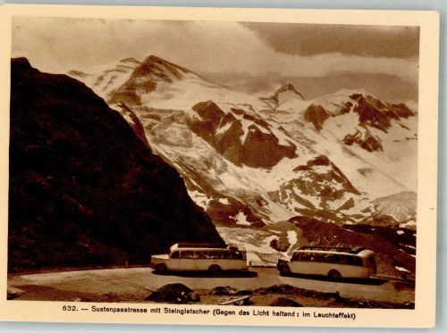 Sustenpass Postbus Sustenpass- Straße Steingletscher Postkutsche Schweiz Halt gegens Licht