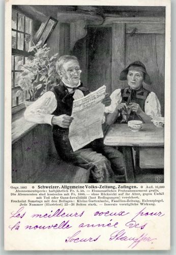 4800 Zofingen 1904 Werbe AK Schweizer Allgemeine Volks-Zeitung Mann und Frau Tracht