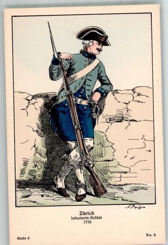 Zürich Uniform Infanterie Soldat 1770 Militär Schweiz Lithographie / Künstlerkarte