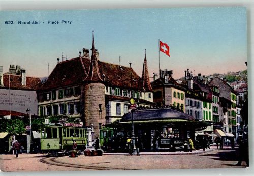 2000 Neuchâtel Neuenburg Foto AK Place Pury Straßenbahn