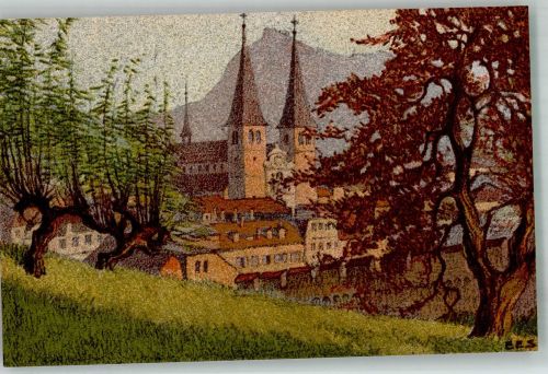 8000 Zürich Künstlersteindruck sign. Schlatter, E. Hofkirche gegen Rigi
