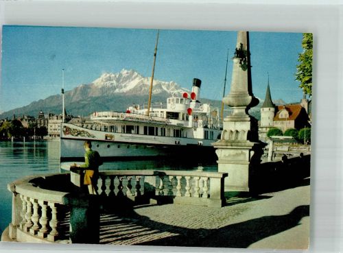Luzern Lucerne Raddampfer am Anleger Fotograf Franz Schneider Binnenschiff Foto AK