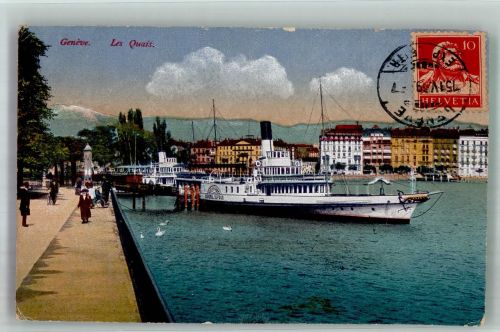 Genève Genf Der Kai Raddampfer Binnenschiff 1919