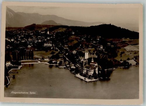 3700 Spiez 1947 Foto AK Fliegeraufnahme Hotel Spiezerhof Militärsache