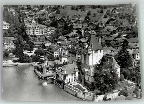 3653 Oberhofen am Thunersee Foto AK Fliegeraufnahme Schloss