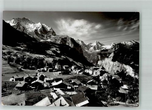 3823 Wengen 1957 Foto AK Blick auf Jungfrau und Breithorn