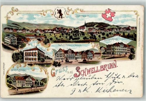 Schwellbrunn 1902 Gasthaus Zum Säntisblick Gasthaus Zum Hirschen Gasthaus Zum Kreuz Gasthaus Pension Zur Harmonie Lithographie