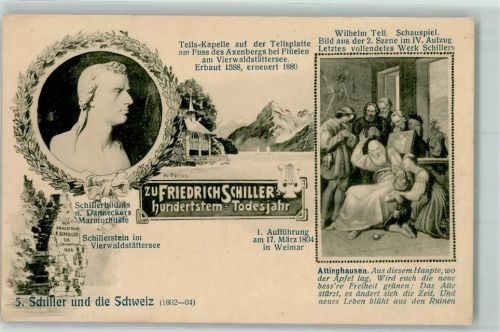 6468 Attinghausen - Wilhelm Tell Schauspiel Kapelle Harfe Marmorbüste Schillerstein Todesjahr Schiller