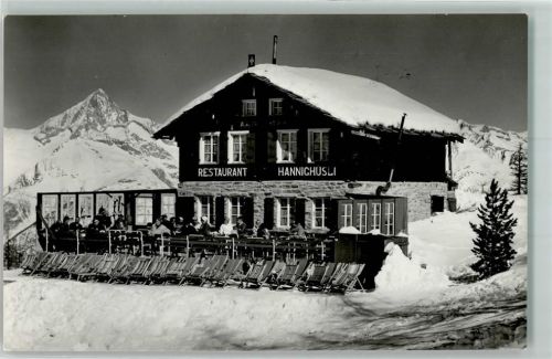 Grächen Gasthaus Hannighusli Winter Schnee Liegestuhl Hannigalp Bietschhorn