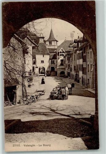 Valangin Le Bourg Tor Turm Pferdewagen