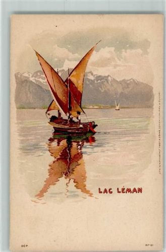 Genfersee Lac Leman Künstlerkarte Segelboot Schiff