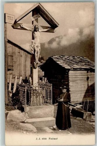 Finhaut Kreuz Brunnen Zaun Mann Buch Hut