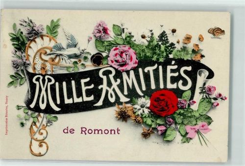 Romont FR 1908 Ville Amities mit Blumenranke