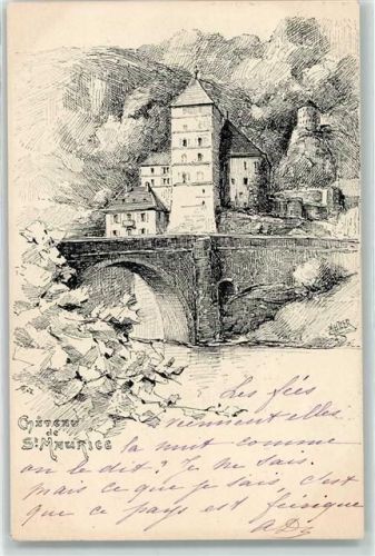 St-Maurice 1901 Schloss von St. Maurice sign. D. Mhizer