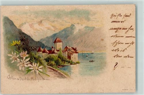 Chillon 1901 Dent du Midi et Lac Leman