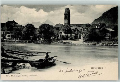 Unterseen 1903 Kirche Ruderboot
