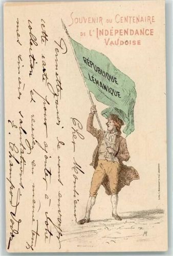 1898 Souvenier du Centenaire de l Independance Vaudoise Fahnenträger