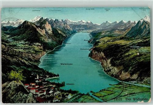 8872 Weesen 1907 - Der Walensee aus der Vogelschau