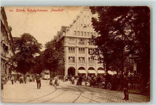 Zürich 1914 Bahnhofstrasse Straßenbahn Pferdekutschen Grieder Seiden