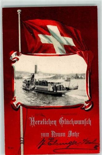 Zürich 1902 Dampfschwalbe Fahne Neues Jahr Passepartout