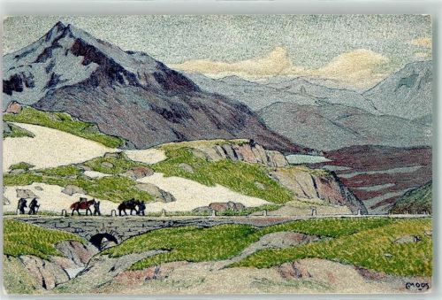 1910 sign. Moos Passo del Gottardo Pferde