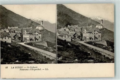 6493 Hospental Stereo AK Hotel Burg Langobardenturm Kirche Mariä Himmelfahrt St.Gothard