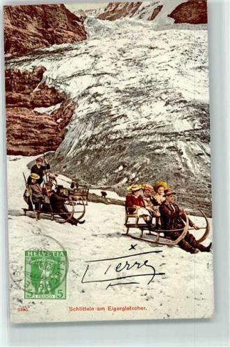 Eigergletscher 1908 Schlittelpartie auf dem Gletscher