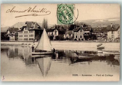 Auvernier 1907 Hafen und Schule Segelboot