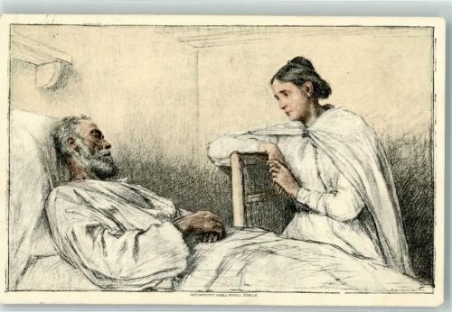 Valbella 1927 Bundesfeier Frau am Bett ihres kranken Mannes Zur Fürsorge für invalide Krankenschwestern Ort lt. Stempel