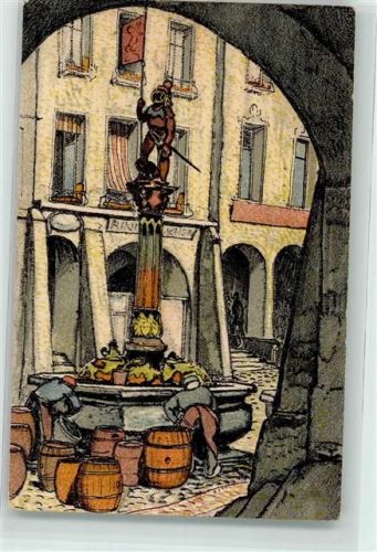 Bern 1914 Landesausstellung Zähringerbrunnen in der Kramgasse Serie Bern