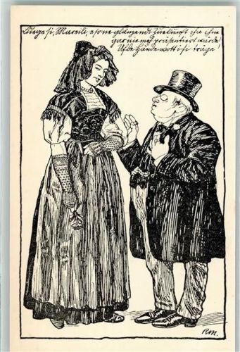 Bern 1914 Landesausstellung Ungleiches Paar Frau in Berner Tracht sign. R.Münger Offizielle Künstlerpostkarte No.16