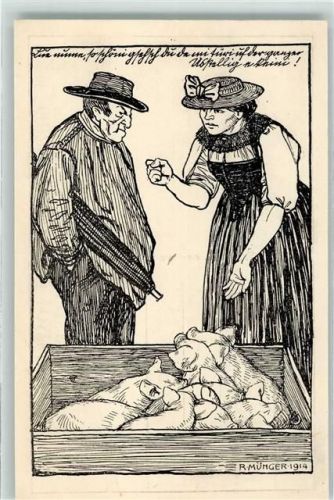 Bern 1914 Landesausstellung Altes Ehepaar in Berner Tracht sign. R.Münger Offizielle Künstlerpostkarte No.15