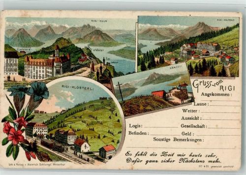 6410 Rigi Klösterli Gebrauchsspuren Bahnhof Eisenbahn Lithographie