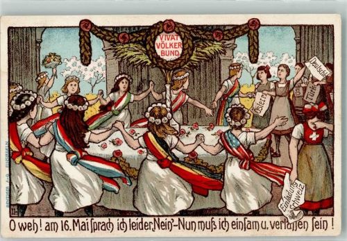 Tracht Völkerbund Volskabstimmung Lithographie