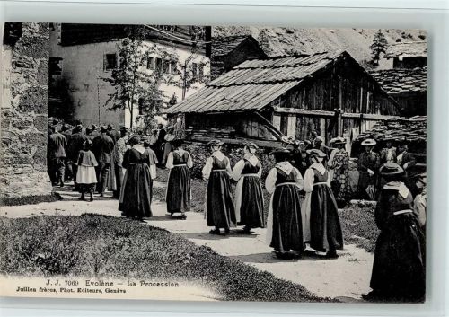 Evolène La Procession, Verlag J.J. Nr. 7069, gute Erhaltung AK