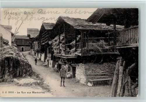 Les Marécottes 1919 Strassenansicht, La rue aux Marecottes, Verlag J.J. Nr. 10355, gute Erhaltung AK.