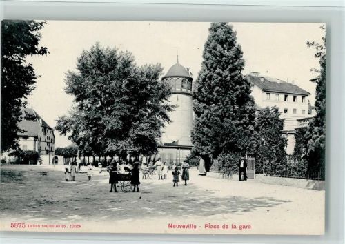 La Neuveville 1910 Place de la gare, Kinderwagen, Kinder, gute Erhaltung AK