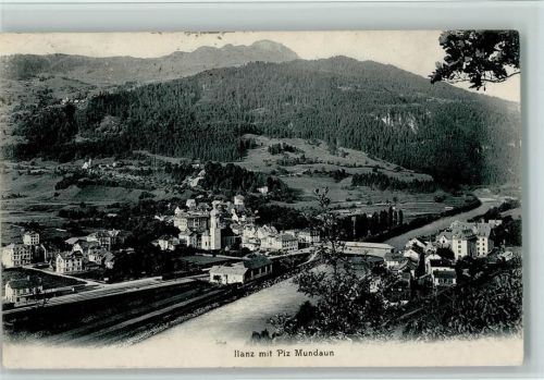 Ilanz mit Piz Mundaun, Teilansicht, AK