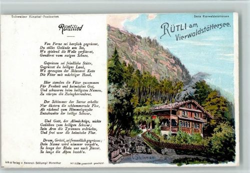 Rütli Gruss aus - Rütli am Vierwaldstättersee , sign Steinmann, Verlag Schlumpf Nr. 2094, gute Erhaltung AK