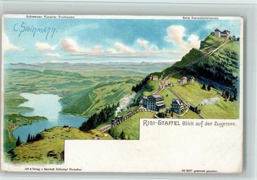 6410 Rigi Staffel 1898 Lithographie / Mondschein Gruss aus - sign Steinmann, Serie Vierwaldstättersee, Verlag Schlumpf Nr. 2077, gute Erhaltung AK