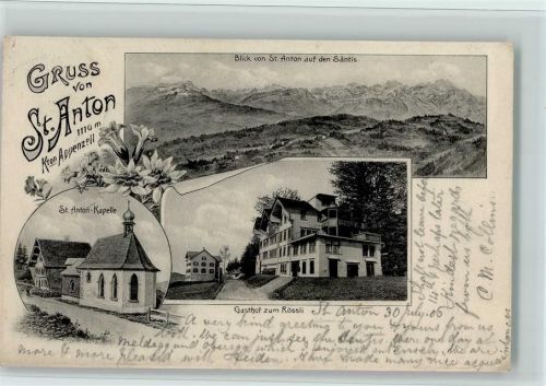 Oberegg 1906 Kapelle St. Anton , Gasthof zum Rössli , gute Erhaltung AK