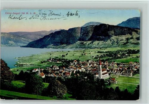 Unterägeri 1915 Vue generale mit Kirche , Verlag Guggenheim 8819 AK