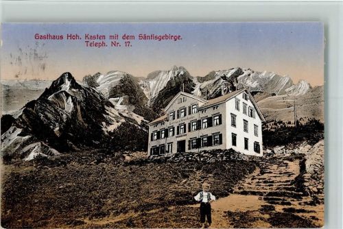 Weissbad 1913 Gasthaus Hoher Kasten und Gasthaus-Stempel - mit dem Säntisgebirge