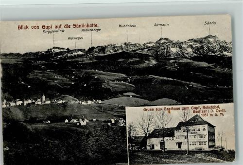 Rehetobel Blick von Gupf auf die Säntiskette Gasthaus Gupf